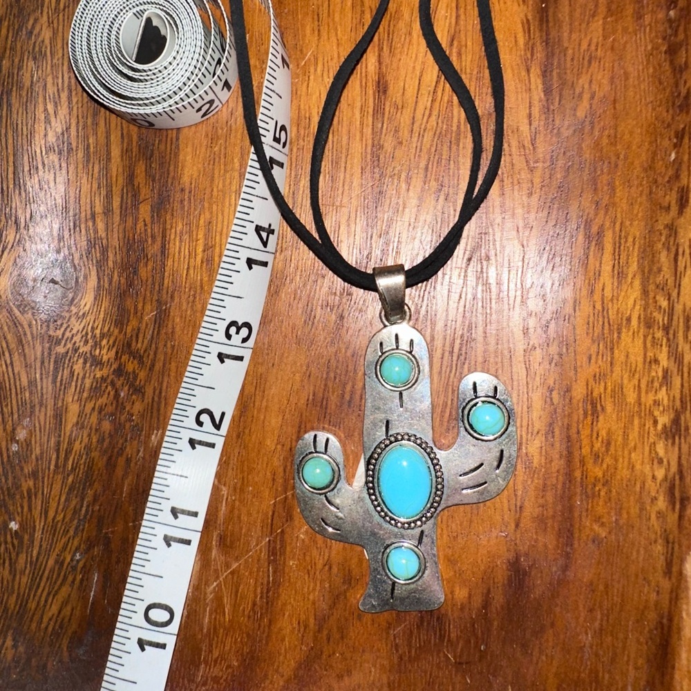 Southwestern Design Silver & Turquoise Cactus Necklace